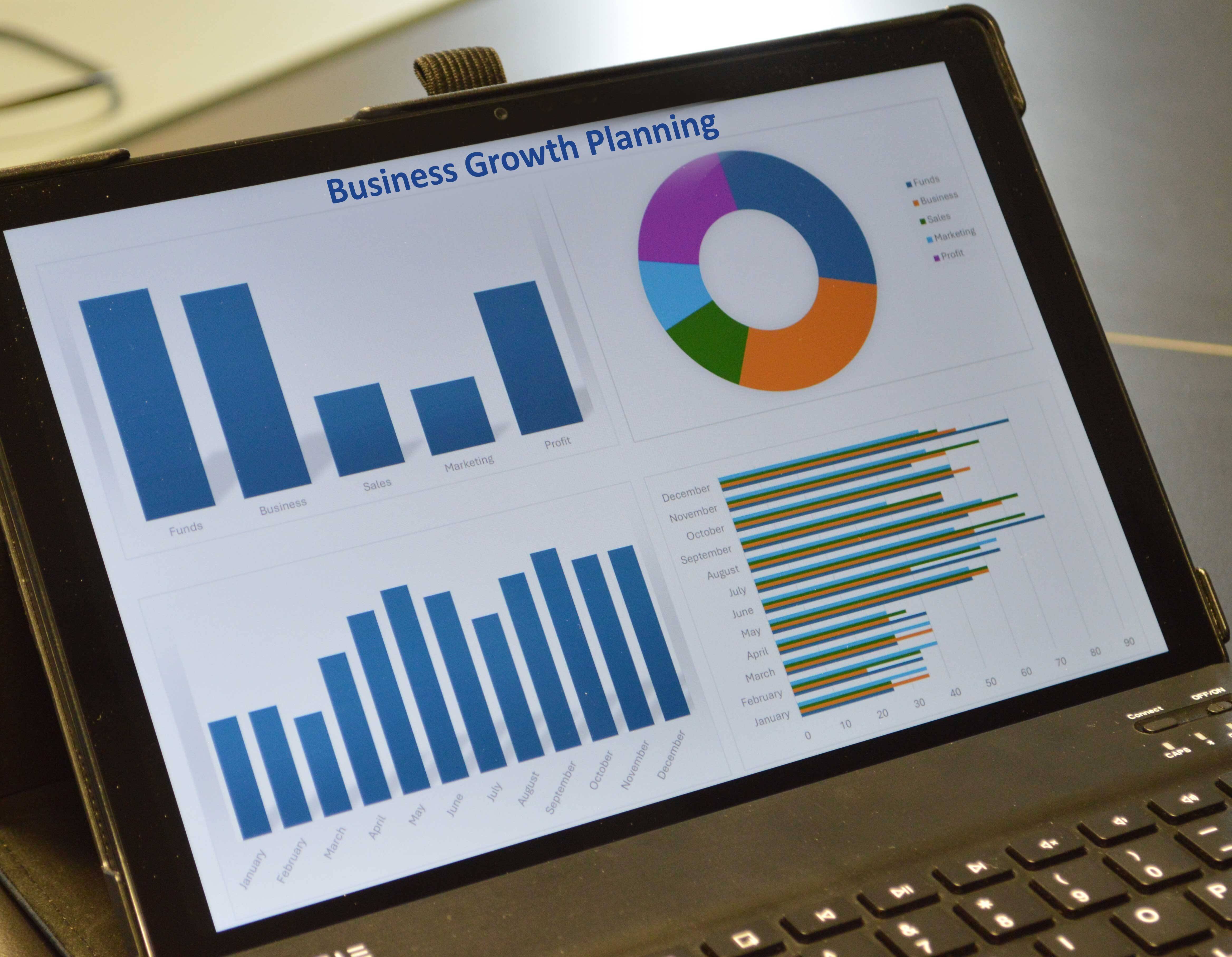 Charts and figures on the screen of tablet computer